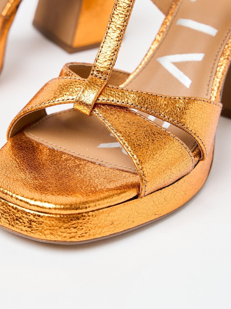 Oliver Bonas Metallic T-Bar Flared Heeled Sandals - Image 6 of 7