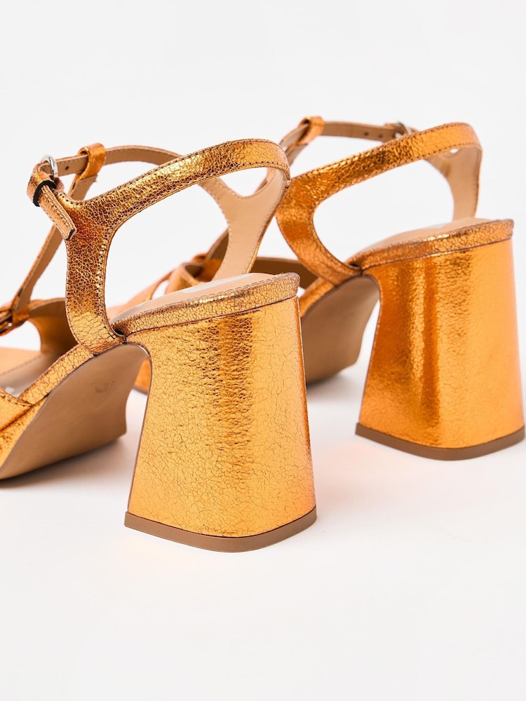 Oliver Bonas Metallic T-Bar Flared Heeled Sandals - Image 7 of 7