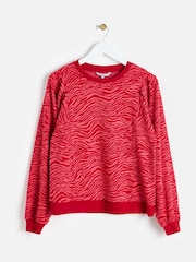 Oliver Bonas Red Zebra Print Knitted Sweatshirt - Image 1 of 6