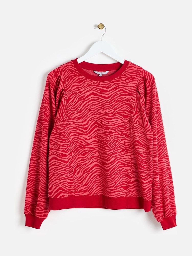 Oliver Bonas Red Zebra Print Knitted Sweatshirt - Image 1 of 6