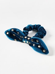 Oliver Bonas Blue Harloe Velvet Stud Hair Scrunchie - Image 1 of 4