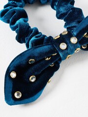 Oliver Bonas Blue Harloe Velvet Stud Hair Scrunchie - Image 3 of 4