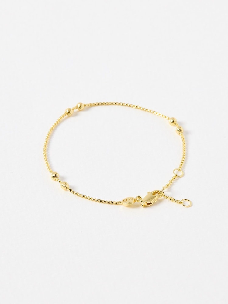 Oliver Bonas Gold Tone Brielle Box & Bead Detail Chain Bracelet - Image 2 of 3 Oliver Bonas Gold Tone Brielle Box & Bead Detail Chain Bracelet - Image 2 of 3