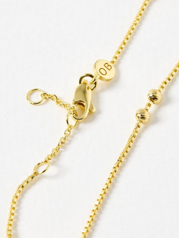 Oliver Bonas Gold Tone Brielle Box & Bead Detail Chain Bracelet - Image 3 of 3 Oliver Bonas Gold Tone Brielle Box & Bead Detail Chain Bracelet - Image 3 of 3
