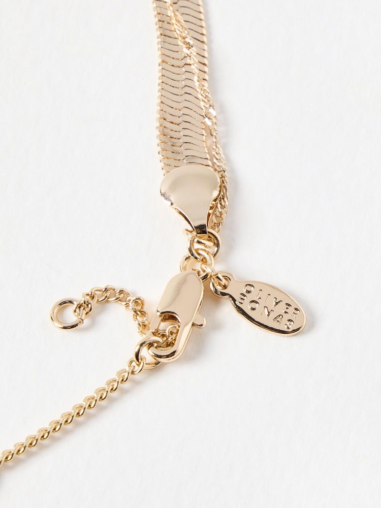 Oliver Bonas Gold Tone Najari Snake Chain Pendant Necklace - Image 3 of 3 Oliver Bonas Gold Tone Najari Snake Chain Pendant Necklace - Image 3 of 3