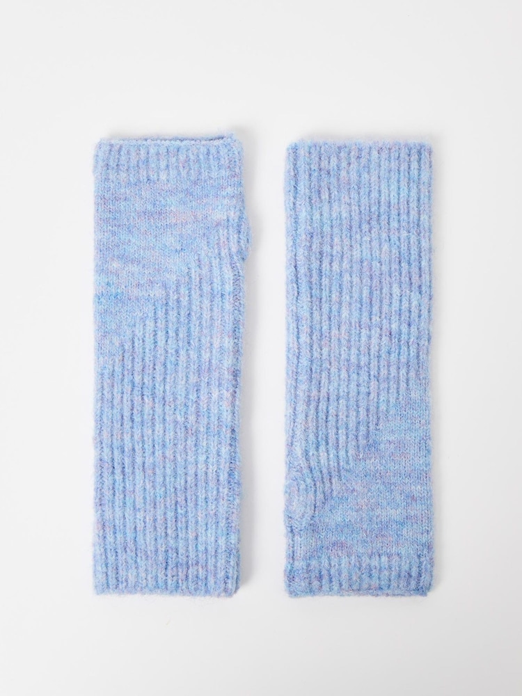 Oliver Bonas Blue Marl Knitted Wrist Warmers Gloves - Image 1 of 5 Oliver Bonas Blue Marl Knitted Wrist Warmers Gloves - Image 1 of 5