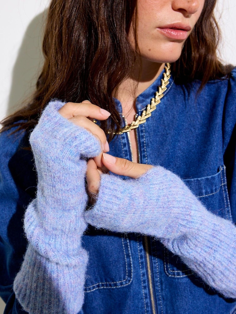 Oliver Bonas Blue Marl Knitted Wrist Warmers Gloves - Image 5 of 5 Oliver Bonas Blue Marl Knitted Wrist Warmers Gloves - Image 5 of 5