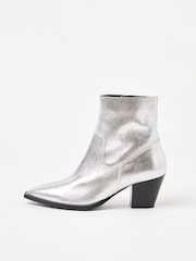 Oliver Bonas Silver Leather Western Cowboy Heeled Boots - Image 2 of 7