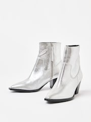 Oliver Bonas Silver Leather Western Cowboy Heeled Boots - Image 3 of 7