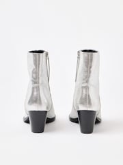 Oliver Bonas Silver Leather Western Cowboy Heeled Boots - Image 4 of 7