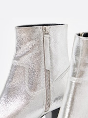 Oliver Bonas Silver Leather Western Cowboy Heeled Boots - Image 5 of 7