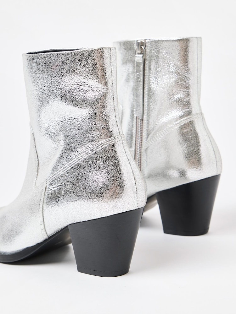 Oliver Bonas Silver Leather Western Cowboy Heeled Boots - Image 7 of 7 Oliver Bonas Silver Leather Western Cowboy Heeled Boots - Image 7 of 7