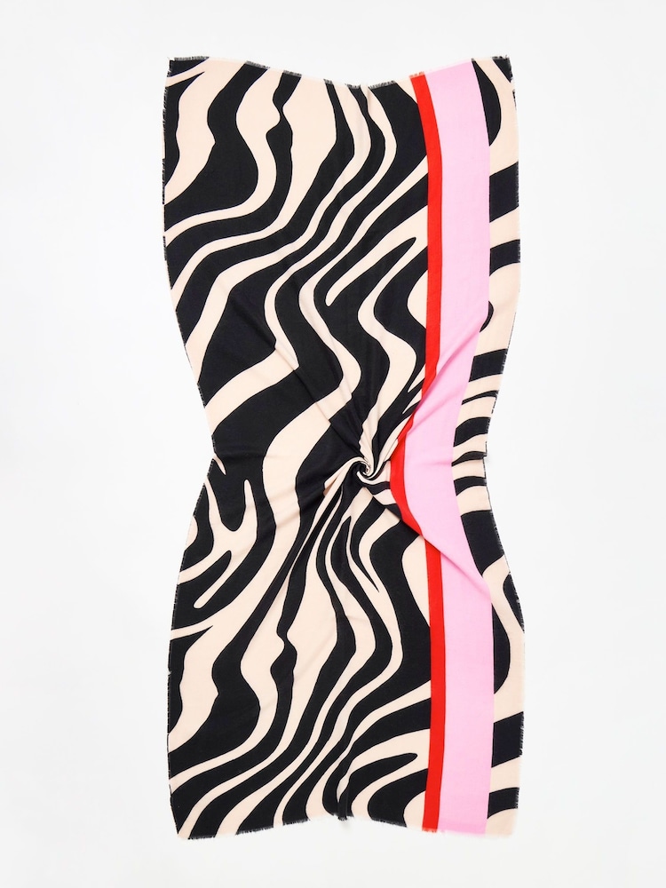 Oliver Bonas Black Monochrome Wave Colour Pop Midweight Scarf - Image 2 of 5