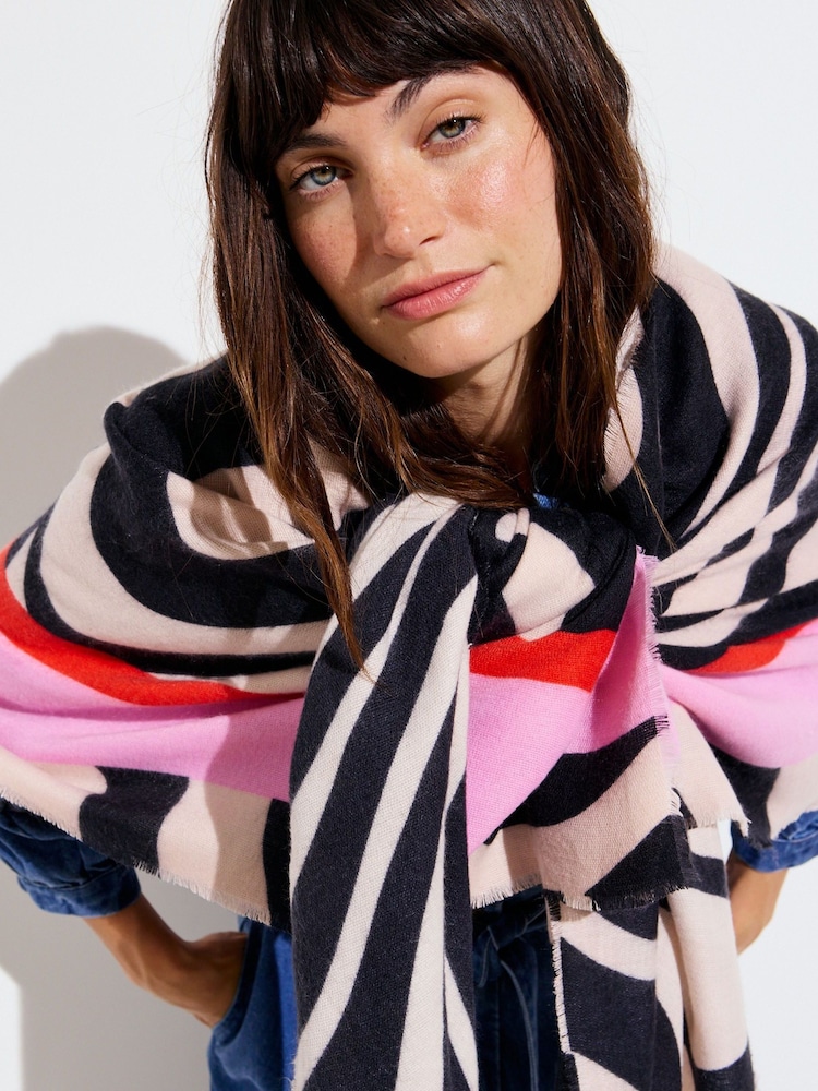 Oliver Bonas Black Monochrome Wave Colour Pop Midweight Scarf - Image 5 of 5