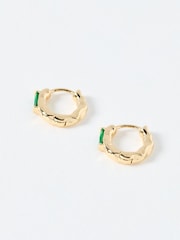 Oliver Bonas Green Gal Baguette Huggie Earrings - Image 1 of 4