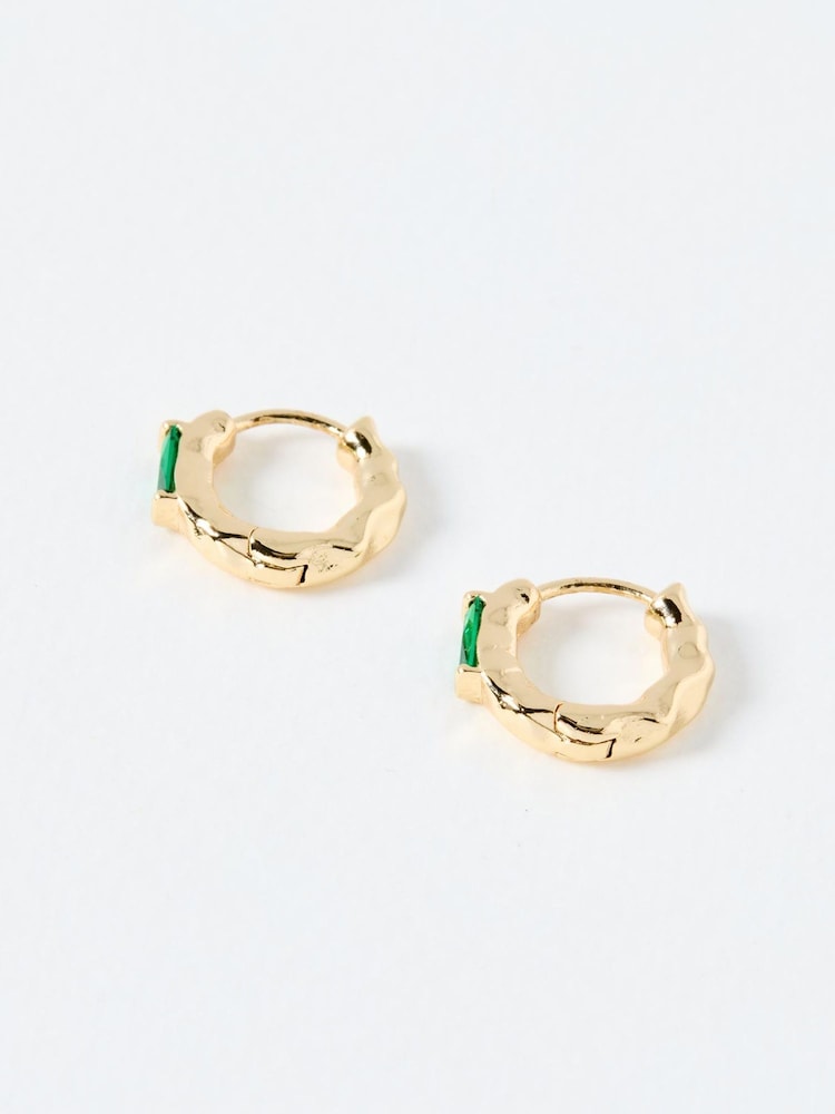 Oliver Bonas Green Gal Baguette Huggie Earrings - Image 1 of 4