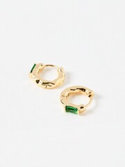 Oliver Bonas Green Gal Baguette Huggie Earrings - Image 2 of 4
