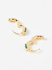 Oliver Bonas Green Gal Baguette Huggie Earrings - Image 3 of 4