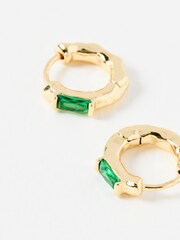 Oliver Bonas Green Gal Baguette Huggie Earrings - Image 4 of 4