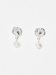 Oliver Bonas Silver Tone Emirata Molten Faux Pearl Drop Earrings - Image 1 of 4