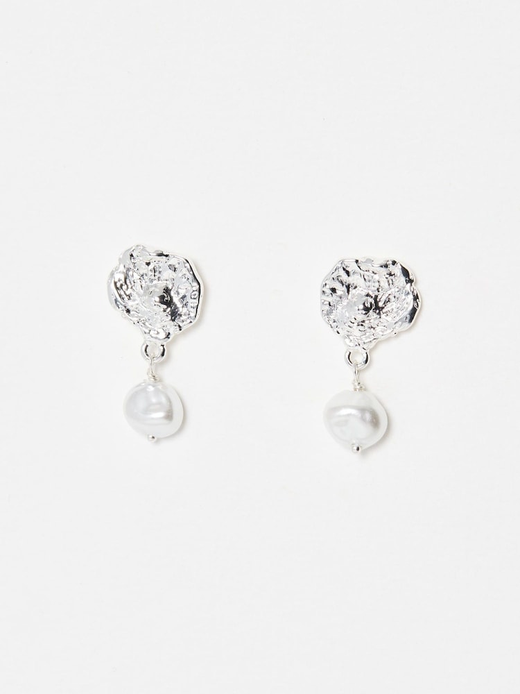 Oliver Bonas Silver Tone Emirata Molten Faux Pearl Drop Earrings - Image 1 of 4