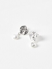 Oliver Bonas Silver Tone Emirata Molten Faux Pearl Drop Earrings - Image 2 of 4