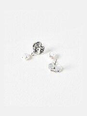 Oliver Bonas Silver Tone Emirata Molten Faux Pearl Drop Earrings - Image 3 of 4