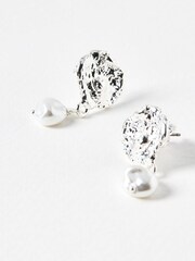 Oliver Bonas Silver Tone Emirata Molten Faux Pearl Drop Earrings - Image 4 of 4