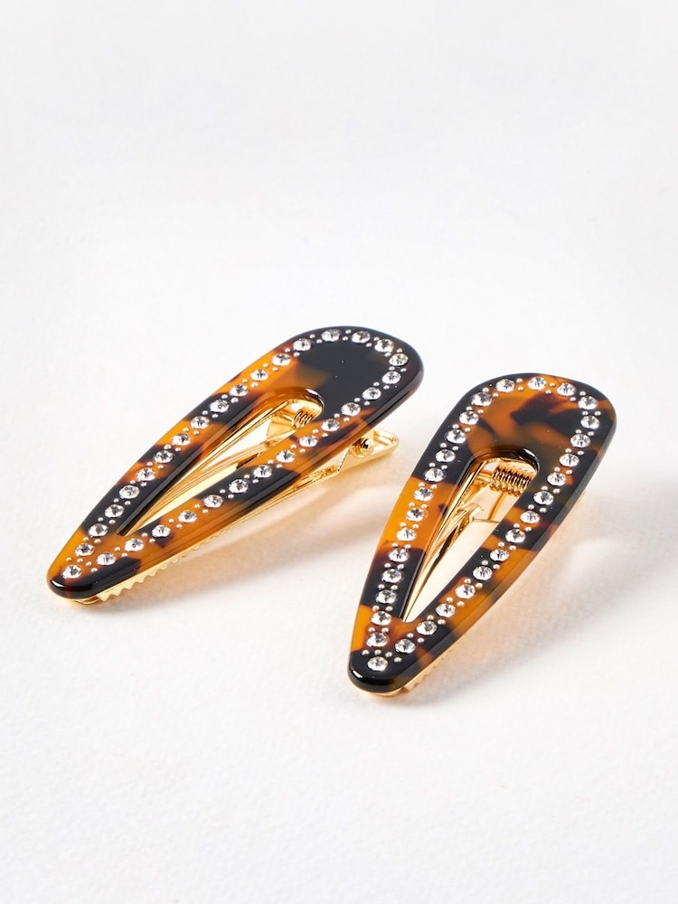 Oliver Bonas Brown Ricky Faux Tortoiseshell Resin Hair Clips Set of 2 - Image 1 of 3