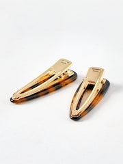 Oliver Bonas Brown Ricky Faux Tortoiseshell Resin Hair Clips Set of 2 - Image 2 of 3