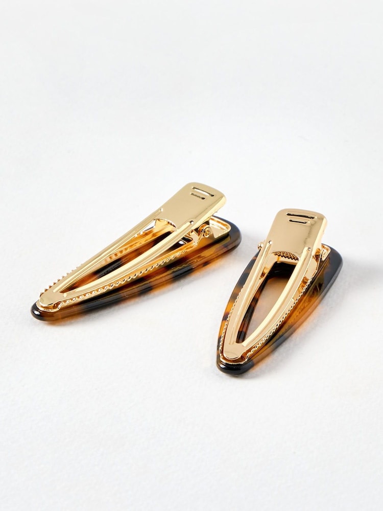 Oliver Bonas Brown Ricky Faux Tortoiseshell Resin Hair Clips Set of 2 - Image 2 of 3