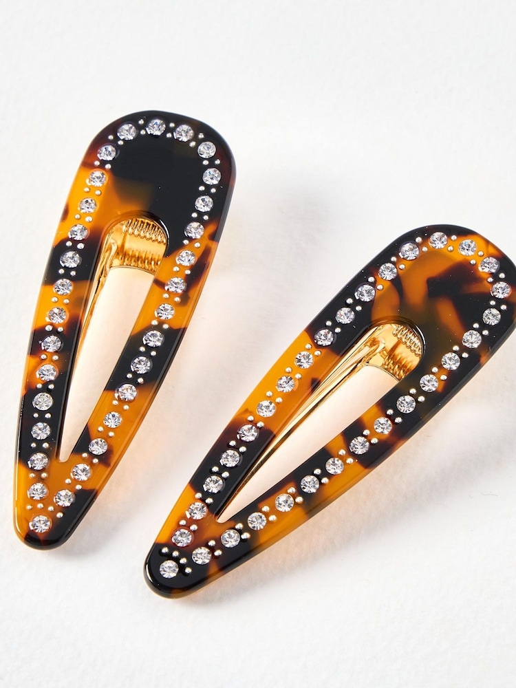 Oliver Bonas Brown Ricky Faux Tortoiseshell Resin Hair Clips Set of 2 - Image 3 of 3