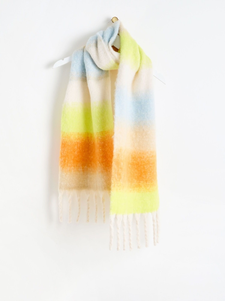 Oliver Bonas Yellow Neon Stripe Heavyweight Tassel Scarf - Image 1 of 5