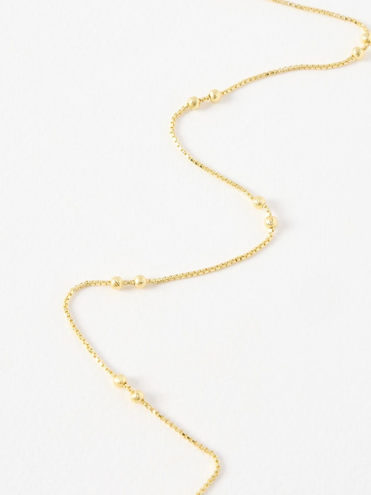 Oliver Bonas Gold Tone Brielle Box & Bead Detail Chain Necklace - Image 2 of 4 Oliver Bonas Gold Tone Brielle Box & Bead Detail Chain Necklace - Image 2 of 4