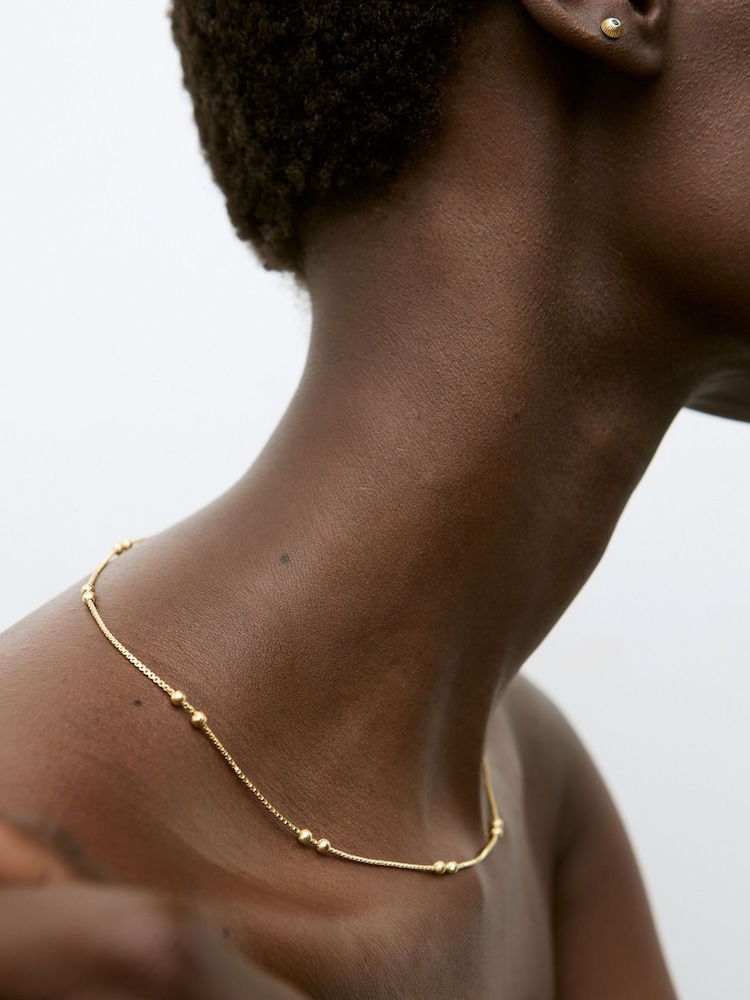 Oliver Bonas Gold Tone Brielle Box & Bead Detail Chain Necklace - Image 4 of 4 Oliver Bonas Gold Tone Brielle Box & Bead Detail Chain Necklace - Image 4 of 4