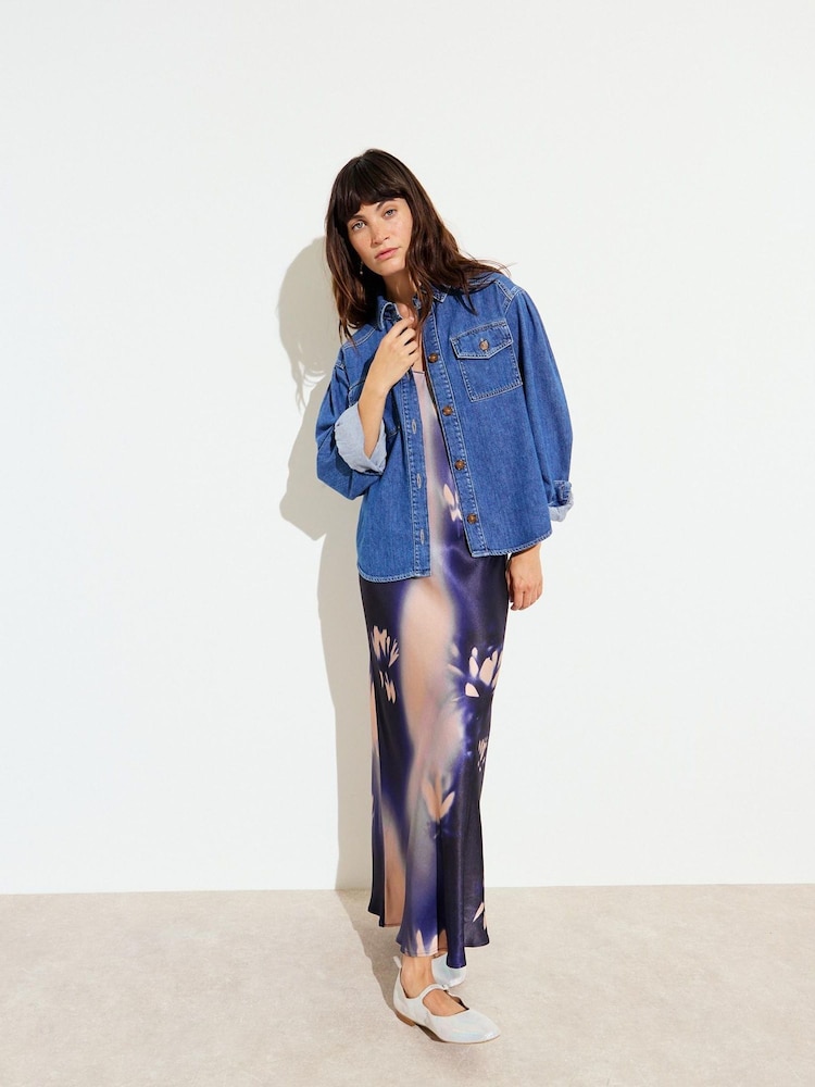Oliver Bonas Blue Button Up Denim 100% Cotton Shirt - Image 1 of 8 Oliver Bonas Blue Button Up Denim 100% Cotton Shirt - Image 1 of 8