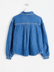 Oliver Bonas Blue Button Up Denim 100% Cotton Shirt - Image 4 of 8