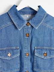 Oliver Bonas Blue Button Up Denim 100% Cotton Shirt - Image 5 of 8