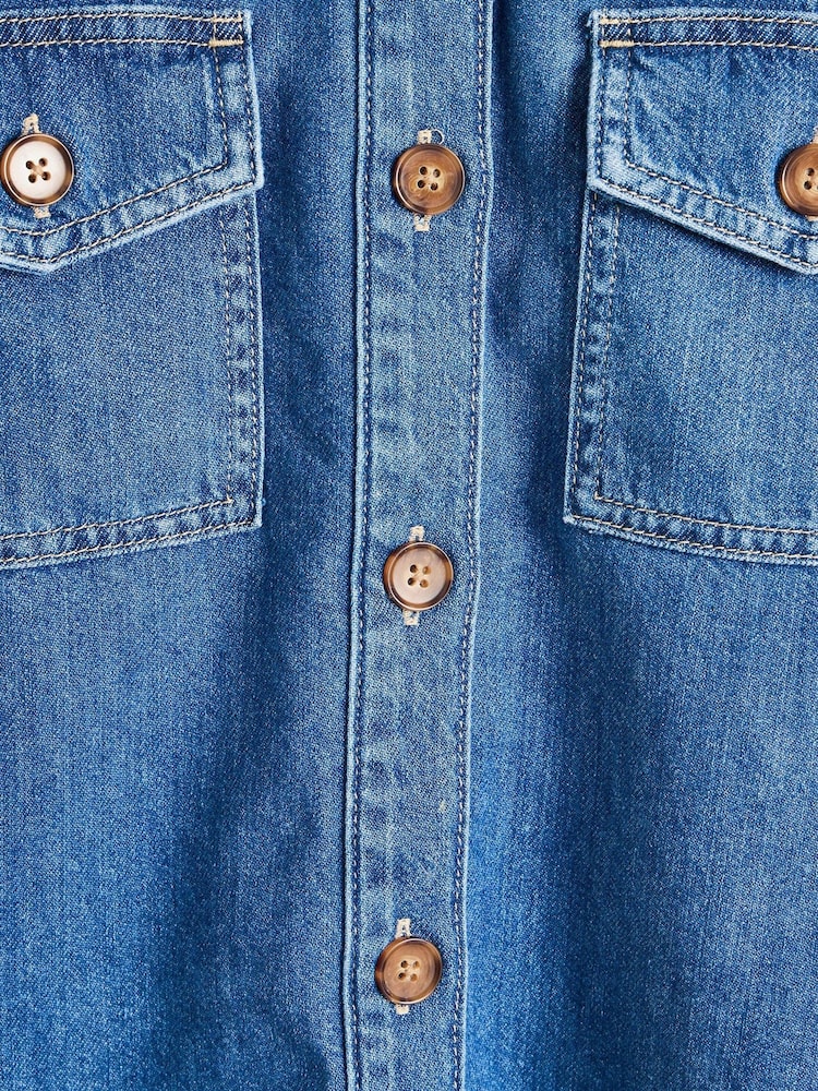 Oliver Bonas Blue Button Up Denim 100% Cotton Shirt - Image 8 of 8