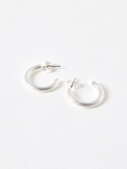 Oliver Bonas Silver Tone Small Yanna Textured Matte Hoop Earrings - Image 1 of 3