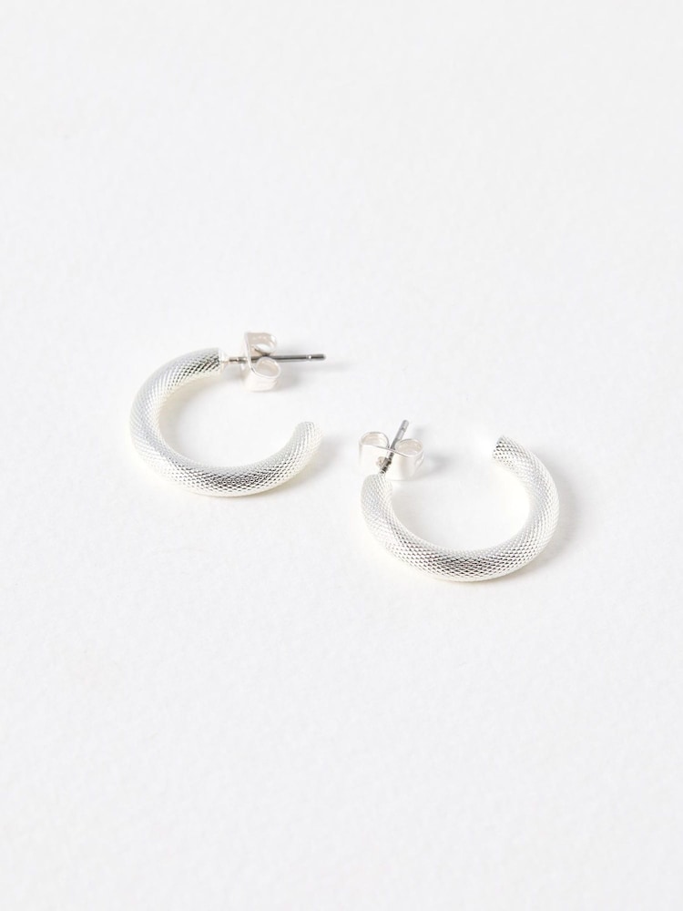 Oliver Bonas Silver Tone Small Yanna Textured Matte Hoop Earrings - Image 1 of 3