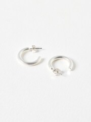 Oliver Bonas Silver Tone Small Yanna Textured Matte Hoop Earrings - Image 2 of 3
