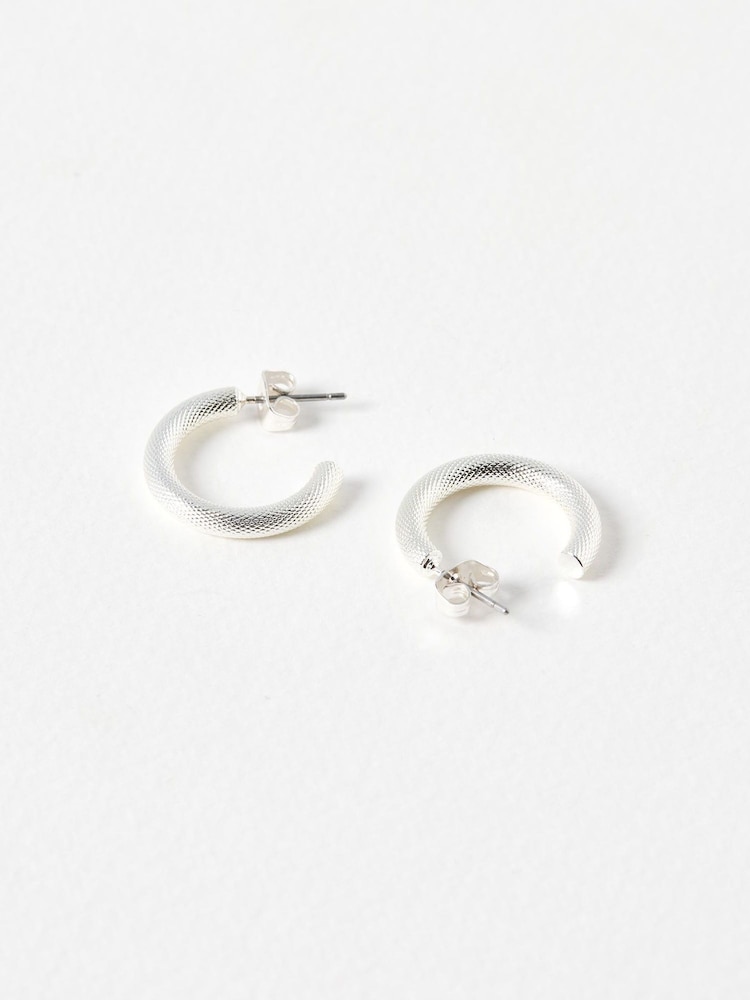 Oliver Bonas Silver Tone Small Yanna Textured Matte Hoop Earrings - Image 2 of 3