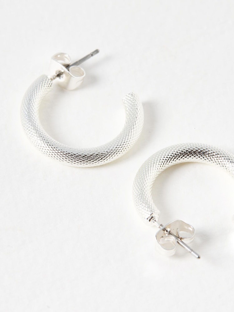 Oliver Bonas Silver Tone Small Yanna Textured Matte Hoop Earrings - Image 3 of 3