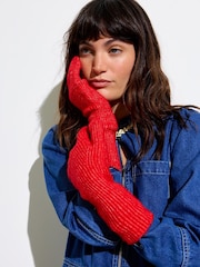 Oliver Bonas Red Rib Knitted Gloves - Image 6 of 6