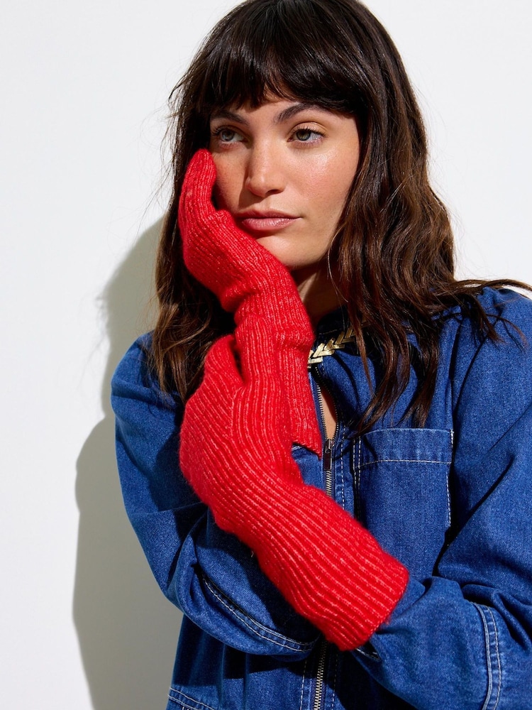 Oliver Bonas Red Rib Knitted Gloves - Image 6 of 6