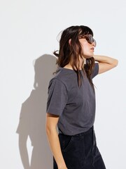Oliver Bonas Grey Sparkly Rhinestone Short Sleeve 100% Cotton T-Shirt - Image 2 of 8