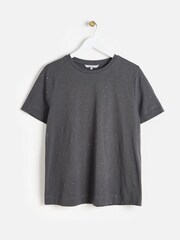 Oliver Bonas Grey Sparkly Rhinestone Short Sleeve 100% Cotton T-Shirt - Image 3 of 8
