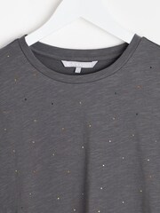 Oliver Bonas Grey Sparkly Rhinestone Short Sleeve 100% Cotton T-Shirt - Image 5 of 8