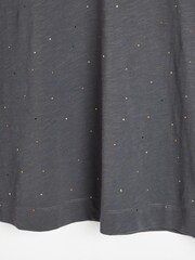 Oliver Bonas Grey Sparkly Rhinestone Short Sleeve 100% Cotton T-Shirt - Image 7 of 8